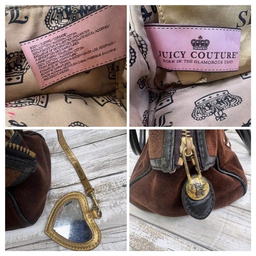 Juicy‎ Couture Royal Bowler Bag Brown Velour Y2K Crown Logo Gold Hardware  Fair